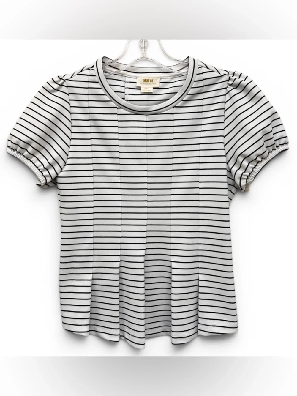 Anthropologie Maeve Corset Black and White Striped Puff Sleeve Blouse Womens XXS
